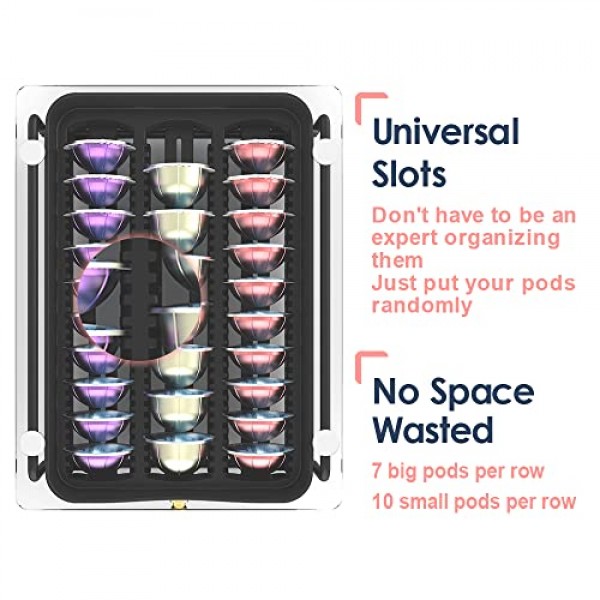 EVERIE 크리스탈 강화 유리 상단 정리 서랍 홀더 Nespresso Vertuo 캡슐과 호환 가능, 21개의 대형 또는 30개의 소형 Vertuoline 포드와 호환 가능, 소형, NP02S
