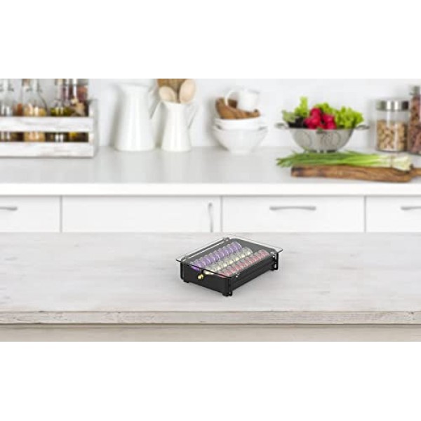 EVERIE 크리스탈 강화 유리 상단 정리 서랍 홀더 Nespresso Vertuo 캡슐과 호환 가능, 21개의 대형 또는 30개의 소형 Vertuoline 포드와 호환 가능, 소형, NP02S