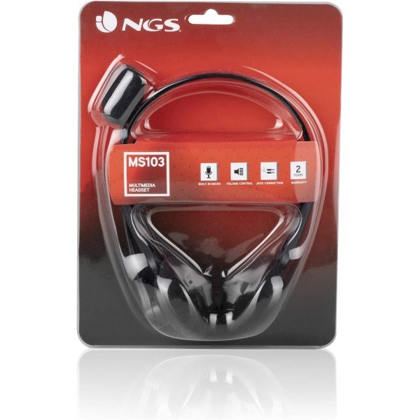 NGS MS103 - 컴퓨터용 마이크가 장착된 헤드셋, 볼륨 컨트롤, 유선 헤드폰 및 이중 3.5mm 잭 MS103(2 x 3.5mm 잭)