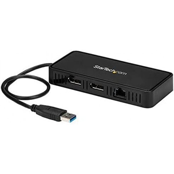 StarTech.com USB 3.0 Mini Dock - DisplayPort 4K 60Hz 비디오 및 기가비트 이더넷을 지원하는 듀얼 모니터 USB-A 도킹 스테이션 - 1ft(30cm) 케이블 - 휴대용 USB 3.1 Gen 1 Type-A 노트북 어댑