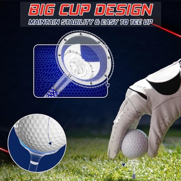 EagleGlo 골프 티, 골프 티 3 1/4'' 깨지지 않는 투명 아크릴, 플라스틱 골프 티 측면 회전 및 마찰 감소, 긴 골프 티 대용량 큰 컵 및 8 프롱 남성용 골프 액세서리 50팩