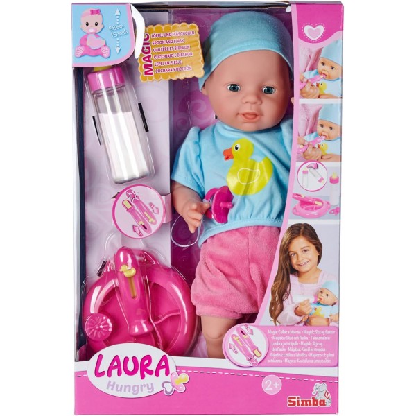Simba 105010964 - Laura Hungry, Soft Body Doll with Pacifier & 105400001 - Laura Good Night 베이비 액세서리, Laura Good Night 침낭 포함 침낭 번들