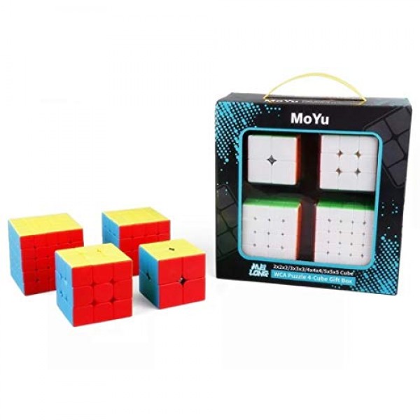 CuberSpeed ​​Speedcubing 번들 MoFang JiaoShi Meilong 2X2 & meilong 3X3 & meilong 4X4 & meilong 5X5 스티커없는 밝은 매직 큐브 Cubing 교실 스티커없는 스피드 큐브 세트 선물 포장