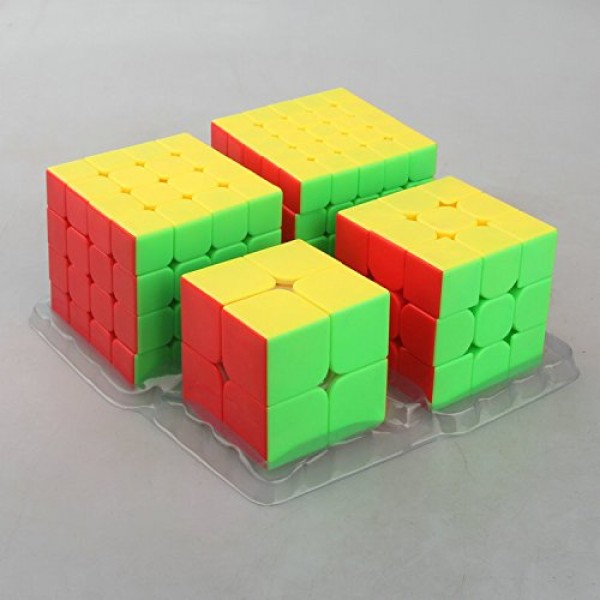 CuberSpeed ​​Speedcubing 번들 MoFang JiaoShi Meilong 2X2 & meilong 3X3 & meilong 4X4 & meilong 5X5 스티커없는 밝은 매직 큐브 Cubing 교실 스티커없는 스피드 큐브 세트 선물 포장