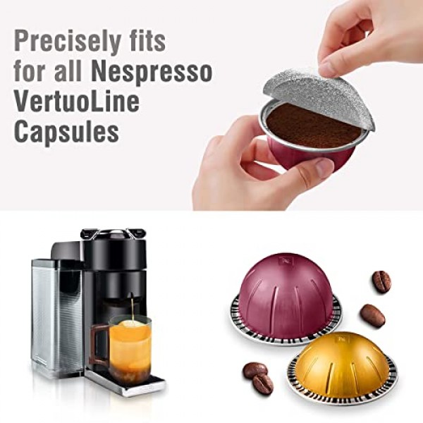 재사용 가능한 네스프레소 포드용 120개 알루미늄 호일 뚜껑 Vertuo, 커피 포드 씰 스티커 커버 네스프레소 Vertuo 포드와 호환 가능 재사용 가능한 포드 네스프레소 리필 