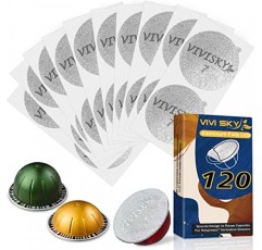 재사용 가능한 네스프레소 포드용 120개 알루미늄 호일 뚜껑 Vertuo, 커피 포드 씰 스티커 커버 네스프레소 Vertuo 포드와 호환 가능 재사용 가능한 포드 네스프레소 리필 