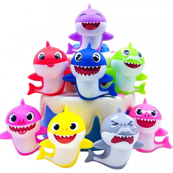 상어 케이크 Toppers-8Pcs 상어 생일 케이크 토퍼 밝은 색상, 작은 귀여운 상어 가족 케이크 장식 상어 테마 케이크 생일 파티 & 베이비 샤워 & 상어 테마 파티