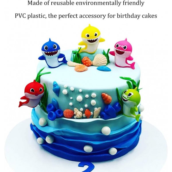 상어 케이크 Toppers-8Pcs 상어 생일 케이크 토퍼 밝은 색상, 작은 귀여운 상어 가족 케이크 장식 상어 테마 케이크 생일 파티 & 베이비 샤워 & 상어 테마 파티