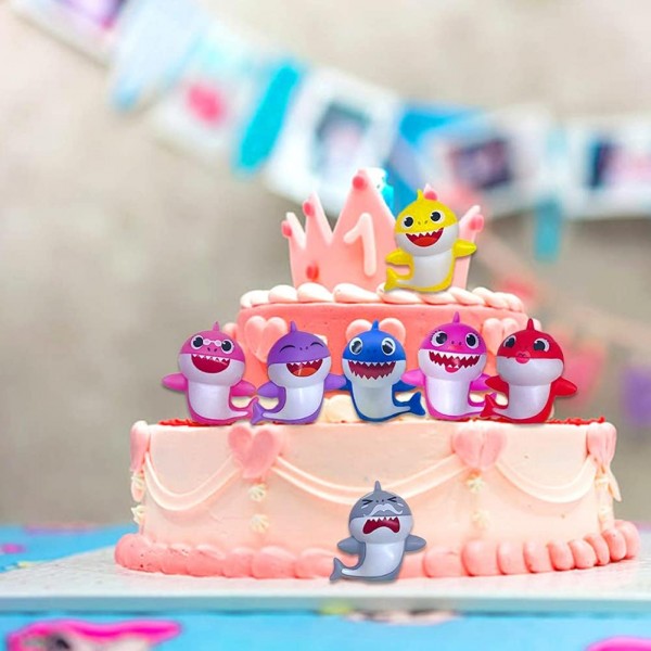 상어 케이크 Toppers-8Pcs 상어 생일 케이크 토퍼 밝은 색상, 작은 귀여운 상어 가족 케이크 장식 상어 테마 케이크 생일 파티 & 베이비 샤워 & 상어 테마 파티