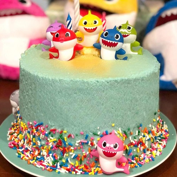 상어 케이크 Toppers-8Pcs 상어 생일 케이크 토퍼 밝은 색상, 작은 귀여운 상어 가족 케이크 장식 상어 테마 케이크 생일 파티 & 베이비 샤워 & 상어 테마 파티