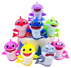 상어 케이크 Toppers-8Pcs 상어 생일 케이크 토퍼 밝은 색상, 작은 귀여운 상어 가족 케이크 장식 상어 테마 케이크 생일 파티 & 베이비 샤워 & 상어 테마 파티
