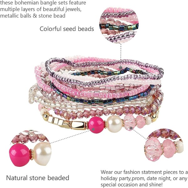 LOLIAS 6 Sets 보헤미안 Stackable Bead Bracelets 스트레치 Bracelet Coil Bracelet for Women Multilayered Bracelet Bangles Set Fashion Bead Jewellery
