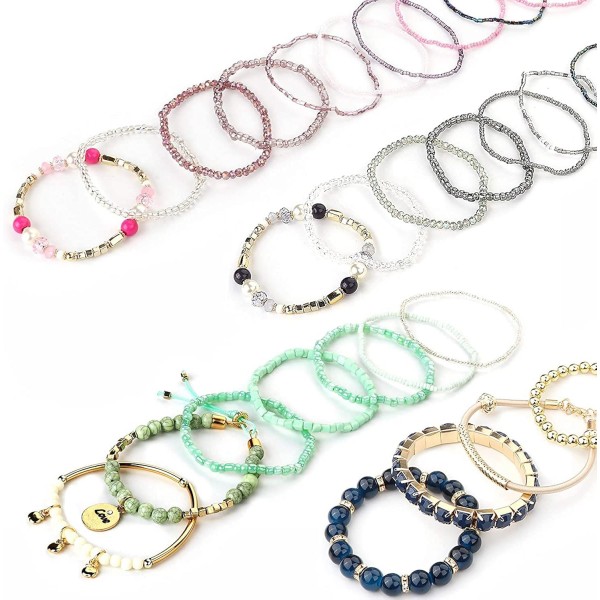 LOLIAS 6 Sets 보헤미안 Stackable Bead Bracelets 스트레치 Bracelet Coil Bracelet for Women Multilayered Bracelet Bangles Set Fashion Bead Jewellery