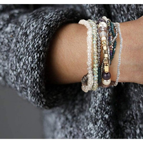 LOLIAS 6 Sets 보헤미안 Stackable Bead Bracelets 스트레치 Bracelet Coil Bracelet for Women Multilayered Bracelet Bangles Set Fashion Bead Jewellery