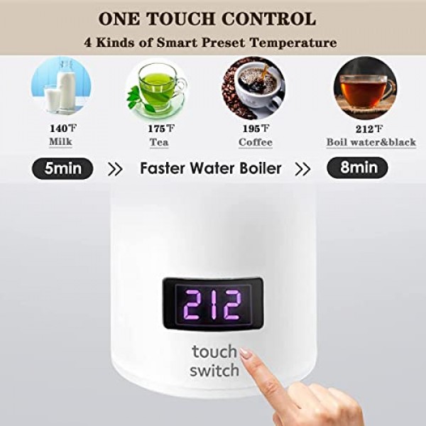 여행용 전기 주전자 소형 휴대용 전기 주전자, 4가지 가변 프리셋이 포함된 380ML 미니 차 주전자, 304 스테인레스 스틸 여행용 물 보일러, 자동 차단 및 끓임 건조 방지, 