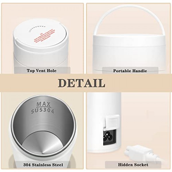 여행용 전기 주전자 소형 휴대용 전기 주전자, 4가지 가변 프리셋이 포함된 380ML 미니 차 주전자, 304 스테인레스 스틸 여행용 물 보일러, 자동 차단 및 끓임 건조 방지, 