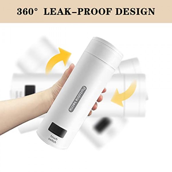여행용 전기 주전자 소형 휴대용 전기 주전자, 4가지 가변 프리셋이 포함된 380ML 미니 차 주전자, 304 스테인레스 스틸 여행용 물 보일러, 자동 차단 및 끓임 건조 방지, 