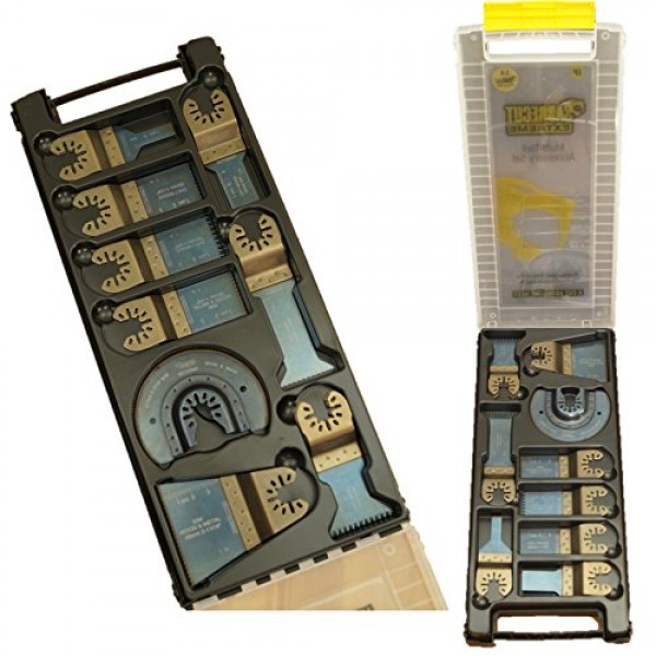 14 x SabreCut BB_SPK14 프리미엄 패스트 핏 OMT 믹스 블레이드 케이스 세트 Dewalt Bosch Fein(Non-StarLock)과 호환 가능 Makita Milwaukee Craftsman Ryobi Rockwell(HyperLock) 포터 케이블 액세서