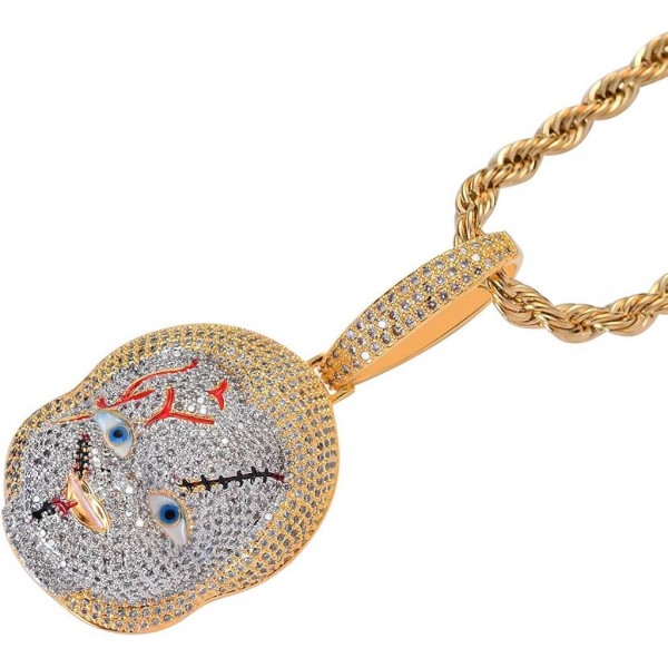 KMASAL 쥬얼리 힙합 끔찍한 Chucky 펜던트 Iced Out Chain 남성 여성을위한 18K 리얼 골드 도금 목걸이
