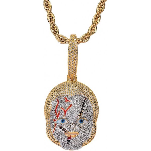 KMASAL 쥬얼리 힙합 끔찍한 Chucky 펜던트 Iced Out Chain 남성 여성을위한 18K 리얼 골드 도금 목걸이