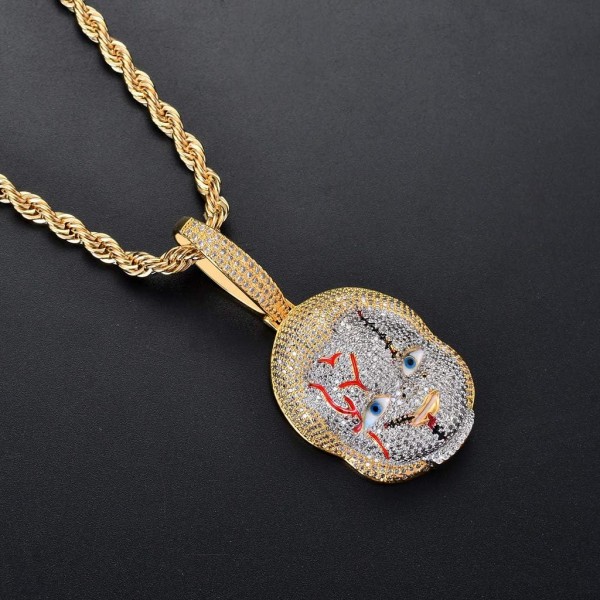 KMASAL 쥬얼리 힙합 끔찍한 Chucky 펜던트 Iced Out Chain 남성 여성을위한 18K 리얼 골드 도금 목걸이