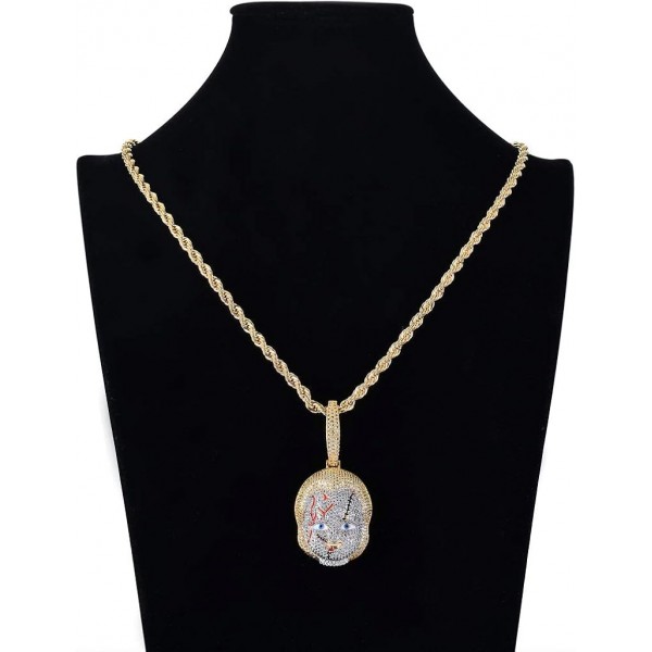 KMASAL 쥬얼리 힙합 끔찍한 Chucky 펜던트 Iced Out Chain 남성 여성을위한 18K 리얼 골드 도금 목걸이