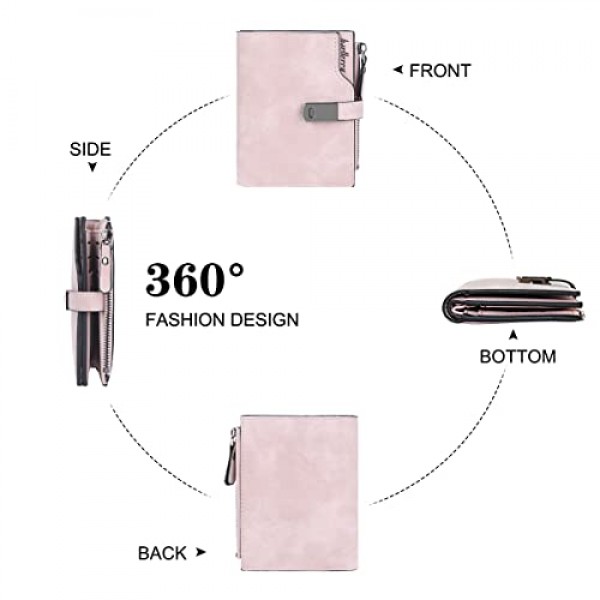 HNOOM 여성용 지갑, PU 가죽 지갑, 여성용 소형 및 짧은 형식 지갑, 여성용 많은 수납 공간, 16개의 카드 슬롯과 동전 수납 공간이 있는 미니 지갑, Pink-S, 미니멀리스트