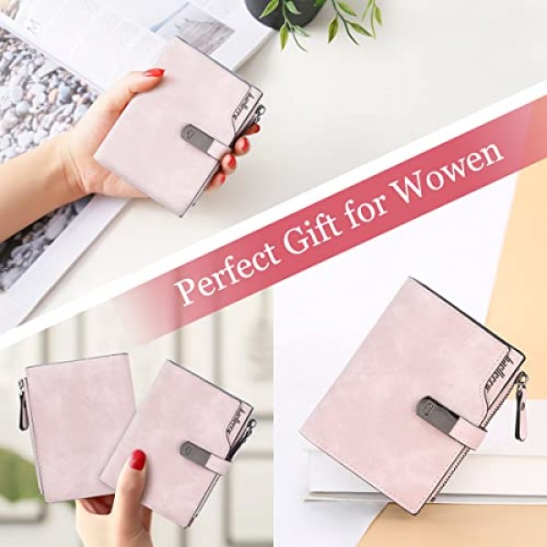 HNOOM 여성용 지갑, PU 가죽 지갑, 여성용 소형 및 짧은 형식 지갑, 여성용 많은 수납 공간, 16개의 카드 슬롯과 동전 수납 공간이 있는 미니 지갑, Pink-S, 미니멀리스트
