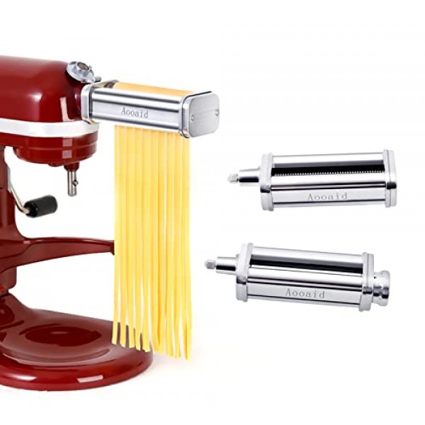 파스타 롤러 및 스파게티 커터, 키친에이드 스탠드 믹서용 페투치니 커터 부착물, Aooaid의 3 Pcs 스테인레스 스틸 파스타 메이커 액세서리