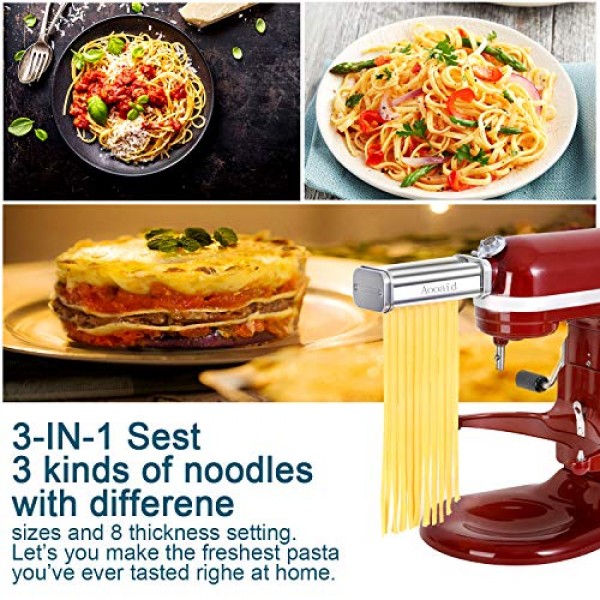 파스타 롤러 및 스파게티 커터, 키친에이드 스탠드 믹서용 페투치니 커터 부착물, Aooaid의 3 Pcs 스테인레스 스틸 파스타 메이커 액세서리