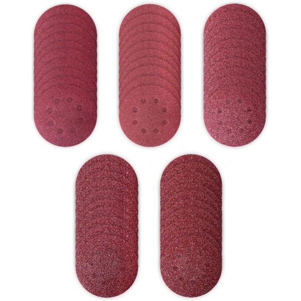 VONROC 샌딩 페이퍼 세트 - 125mm  50개  무작위 궤도 샌더스를 위해 벨크로 고정 - 다양한 곡물