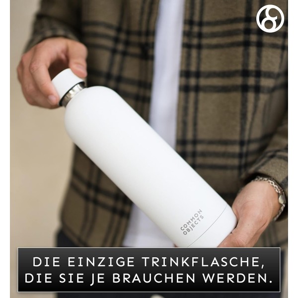 Common Objects 마시는 병 스테인레스 스틸 750 ml | 누출 방지 보온 보온병 | 탄산수 병 적합 | 보온병 스포츠병 | 사무실, 체육관, 야외 | THE ORIGINAL 알파인 화이트 750ml