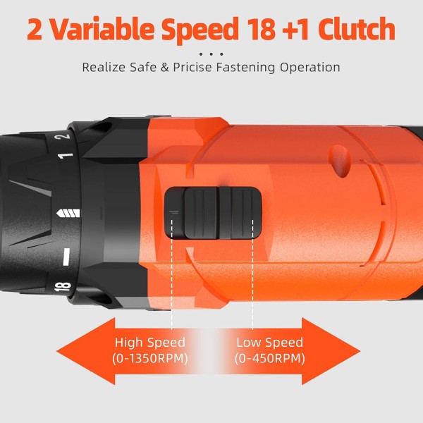 Faxamol 무선 드릴 드라이버 12V, Combi 드릴 90PCS(배터리 2개 포함) 1.5Ah, 30Nm 최대 전기 스크루드라이버, 18+1 토크, 3/8