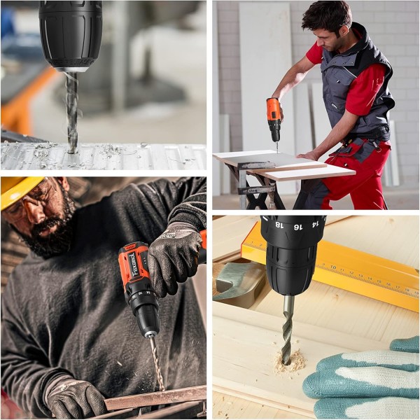 Faxamol 무선 드릴 드라이버 12V, Combi 드릴 90PCS(배터리 2개 포함) 1.5Ah, 30Nm 최대 전기 스크루드라이버, 18+1 토크, 3/8