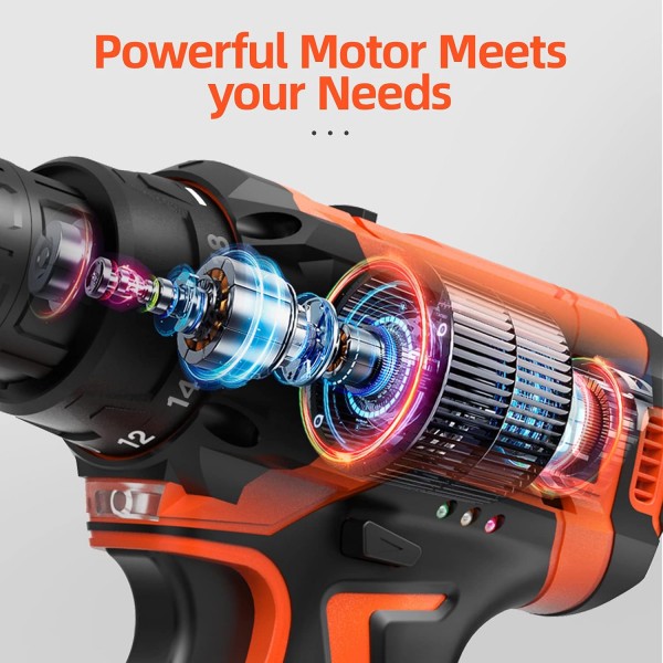 Faxamol 무선 드릴 드라이버 12V, Combi 드릴 90PCS(배터리 2개 포함) 1.5Ah, 30Nm 최대 전기 스크루드라이버, 18+1 토크, 3/8