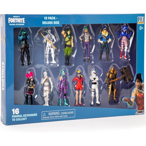 포트나이트 캐릭터 열쇠고리 12-블리스터 팩 - 열쇠고리가 있는 정품 조각 - 인기 있는 Fornite Battle Royale 장난감 캐릭터
