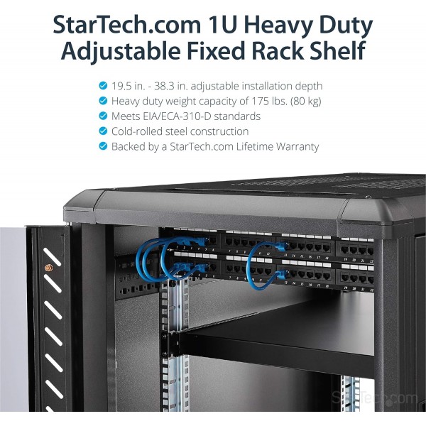 StarTech.com 1U 조절식 서버 랙 마운트 선반 - 175lbs - 19.5~38인치 19
