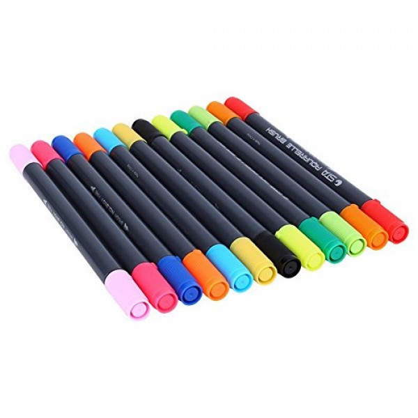 Yosoo 12/24/36/48 STA 마커 라이벌 신한 터치 브러시 스케치 펜 그래픽 수성 브러시 렌더링 성인용 색칠하기 책(12색)