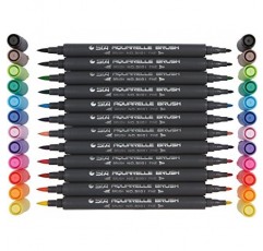 Yosoo 12/24/36/48 STA 마커 라이벌 신한 터치 브러시 스케치 펜 그래픽 수성 브러시 렌더링 성인용 색칠하기 책(12색)