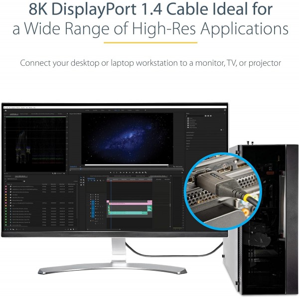 StarTech.com 10ft(3m) VESA 인증 DisplayPort 1.4 케이블 - 8K 60Hz HDR10 - Ultra HD 4K 120Hz 비디오 - DP 1.4 케이블/코드 - 모니터/디스플레이용 - DisplayPort to DisplayPort 케이블 - M/M(DP14VMM3M)