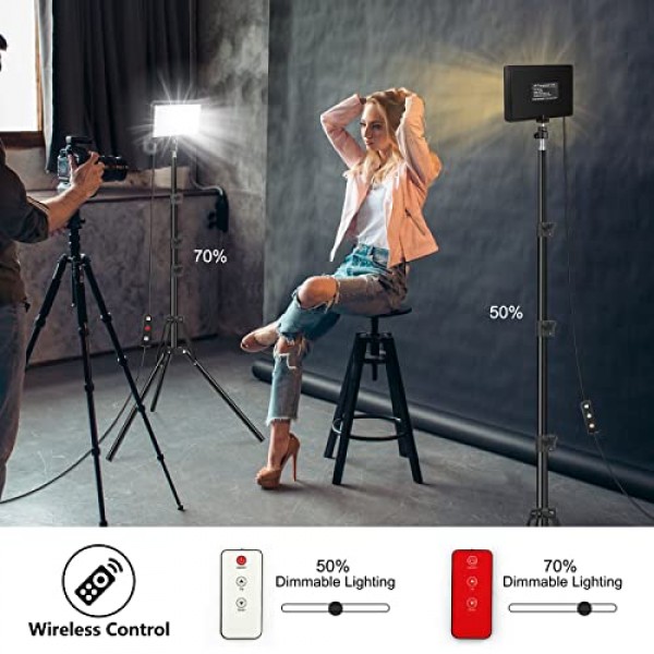 2팩 70 LED 비디오 조명(160cm 삼각대 포함), Obeamiu 5600K USB 스튜디오 조명 세트(테이블 플랫 앵글 촬영, 다채로운 조명, 제품 인물 사진, YouTube 비디오 사진, USB 충전기용)