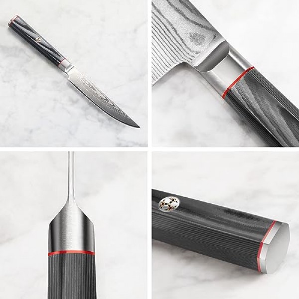 Cangshan YARI 시리즈 501325 X-7 다마스커스 강철 4피스 고급 가장자리 스테이크 칼 세트(재나무 상자 포함)