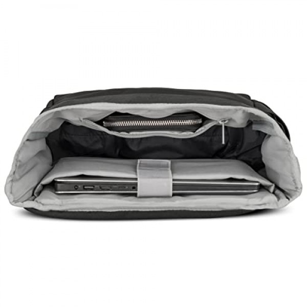 Johnny Urban Backpack 여성 및 남성 - Harvey - Uni Business City용 노트북 수납 공간이 있는 롤탑 - 15L - 무광 PU 코팅 - 방수 블랙