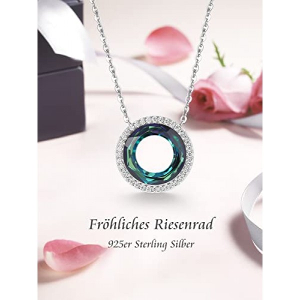 LOUISA SECRET 목걸이 여성용 925 스털링 실버 영원한 사랑 라운드 크리스탈 펜던트 45 cm 여자 친구를 위한 조절 가능한 여성 주얼리 어머니의 날 기념일 크리스마스 발렌