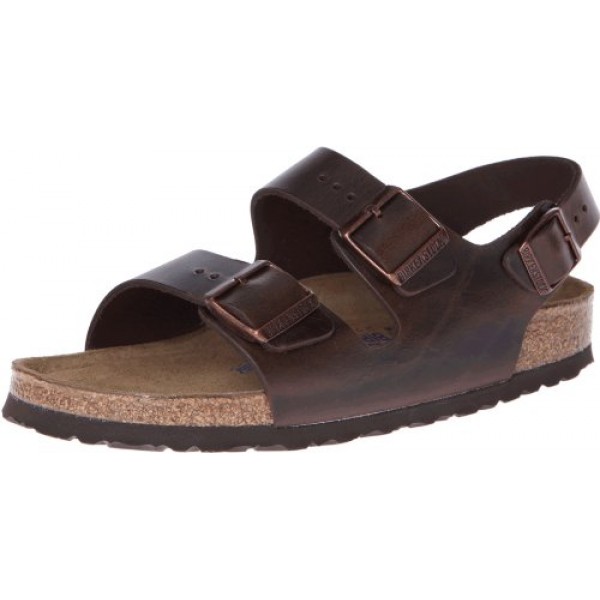 Birkenstock 남성용 아말피 가죽 소프트 풋베드 밀라노 샌들