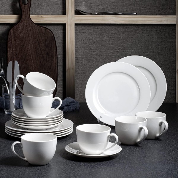 Coffee Service 모던 6인용 크림 화이트, 280 ml, 18피스 커피 식기 케이크 플레이트 커피 컵 세트, 소서 포함, 신툰스 식기 세트, 확장형, 일상생활, 조식 티 서비스, 선물