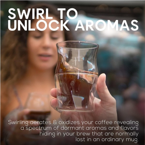 AVENSI 커피 강화 유리컵 - 스타터 세트: 펠트 컵받침, 폴리싱 천 및 브루 가이드가 포함된 2잔(2X VIDA)