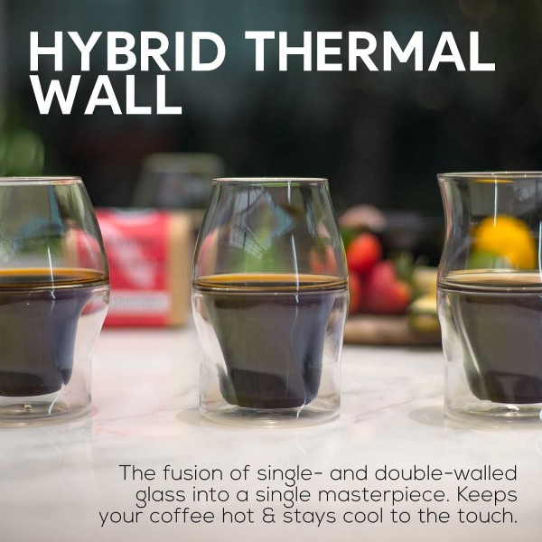 AVENSI 커피 강화 유리컵 - 스타터 세트: 펠트 컵받침, 폴리싱 천 및 브루 가이드가 포함된 2잔(2X VIDA)