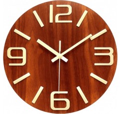 Plumeet Luminous Wall Clock - 30cm Silent Wooden Clock Fluorescent - 주방, 사무실 및 침실용 대형 장식용 벽시계(3D 숫자)