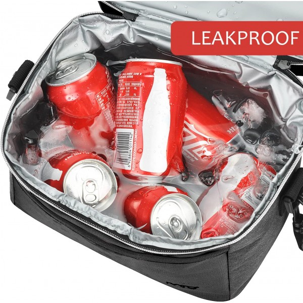 Kato Tirrinia 여성용 및 남성용 절연 도시락 가방 학교 및 작업용 누출 방지 열 도시락 쿨러 가방 숄더 스트랩 및 전면 포켓이 있는 이중 구획 옥스포드 천 블랙 10L 블랙 